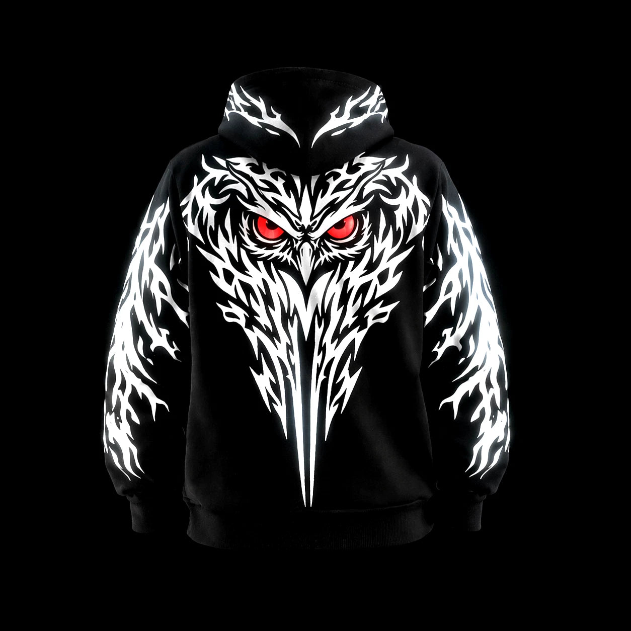 Track Tailored Oversized Reflective Motorcycle Owl Design Streetwear Hoodie