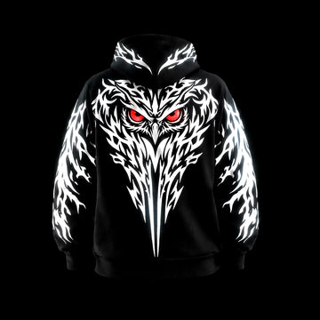 Track Tailored Oversized Reflective Motorcycle Owl Design Streetwear Hoodie